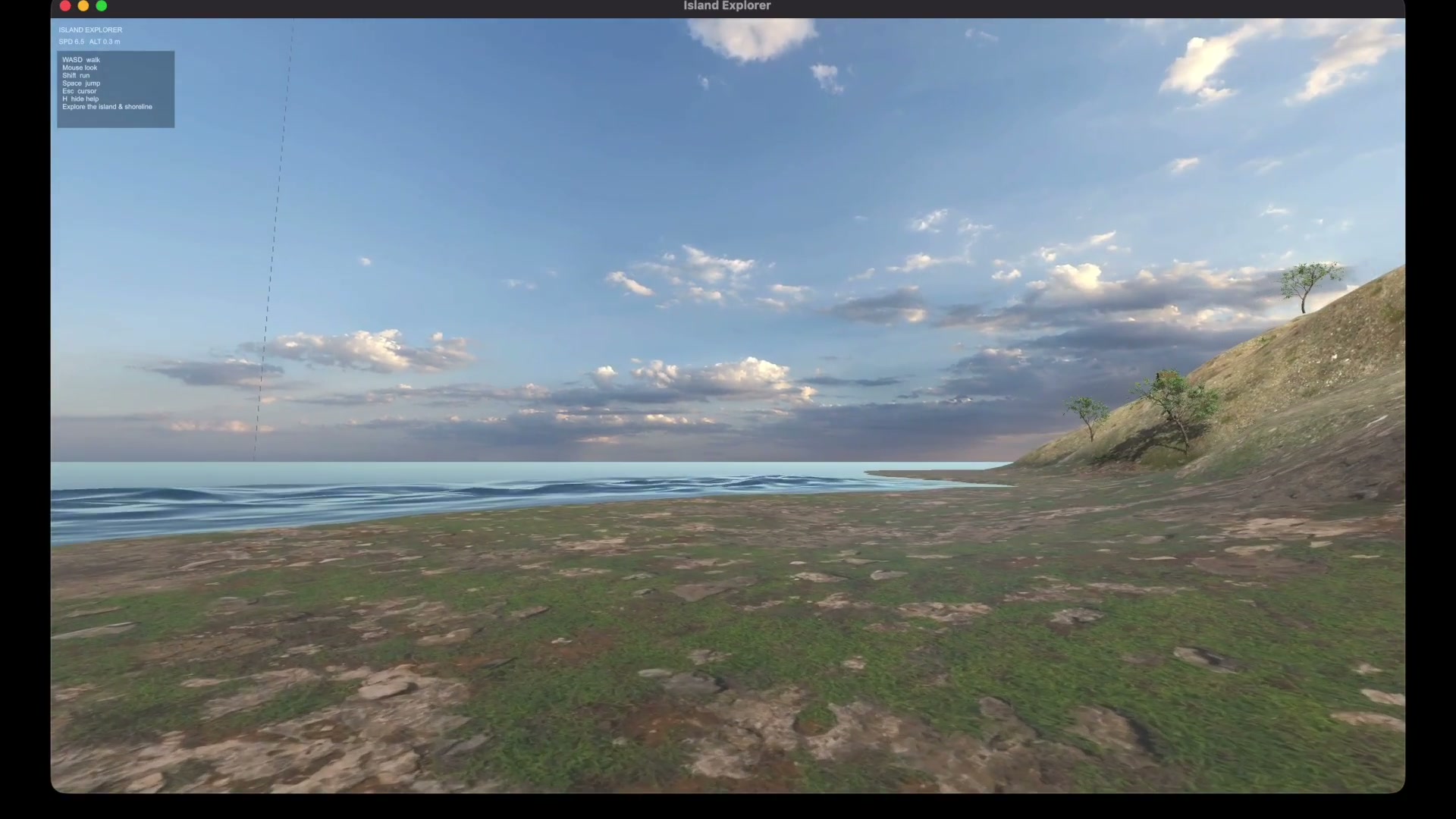 Generated coastal hillside and shoreline