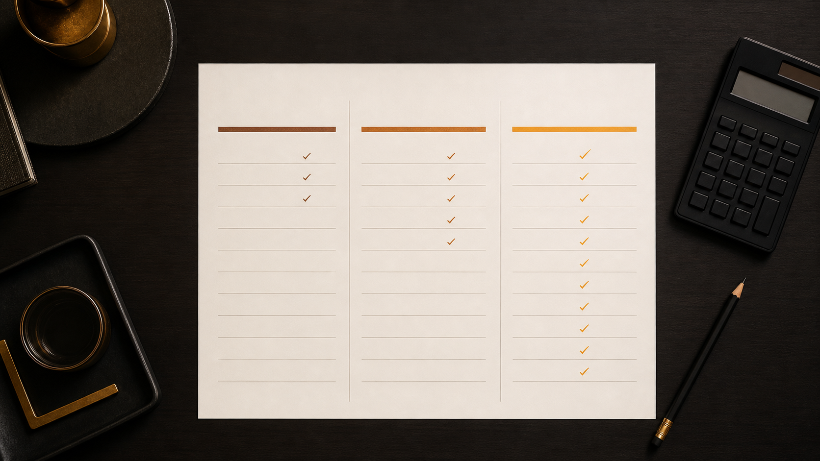 A reusable three-column pricing worksheet photographed from above.
