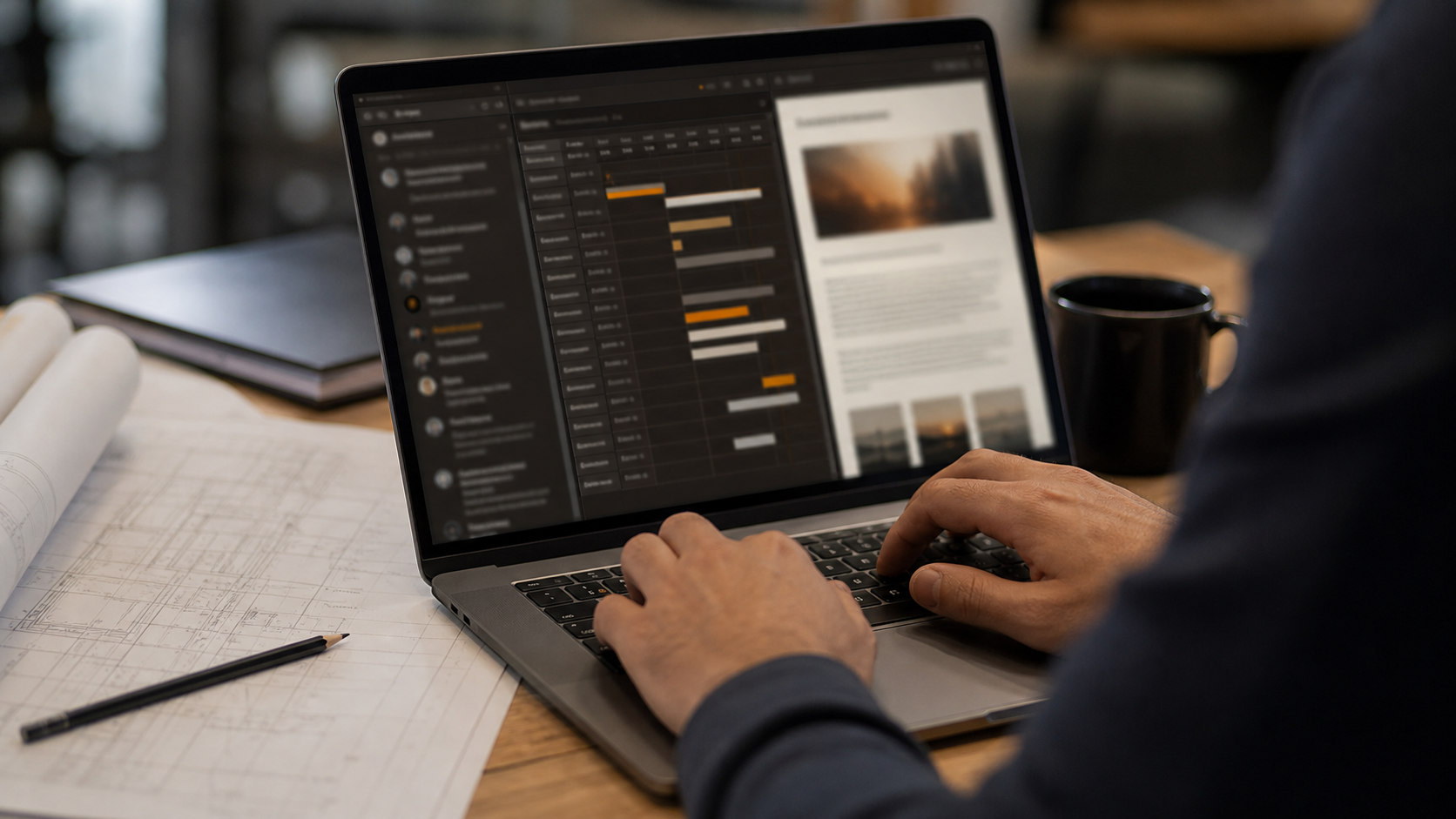 A person using AI alongside a production schedule and a real proposal draft.