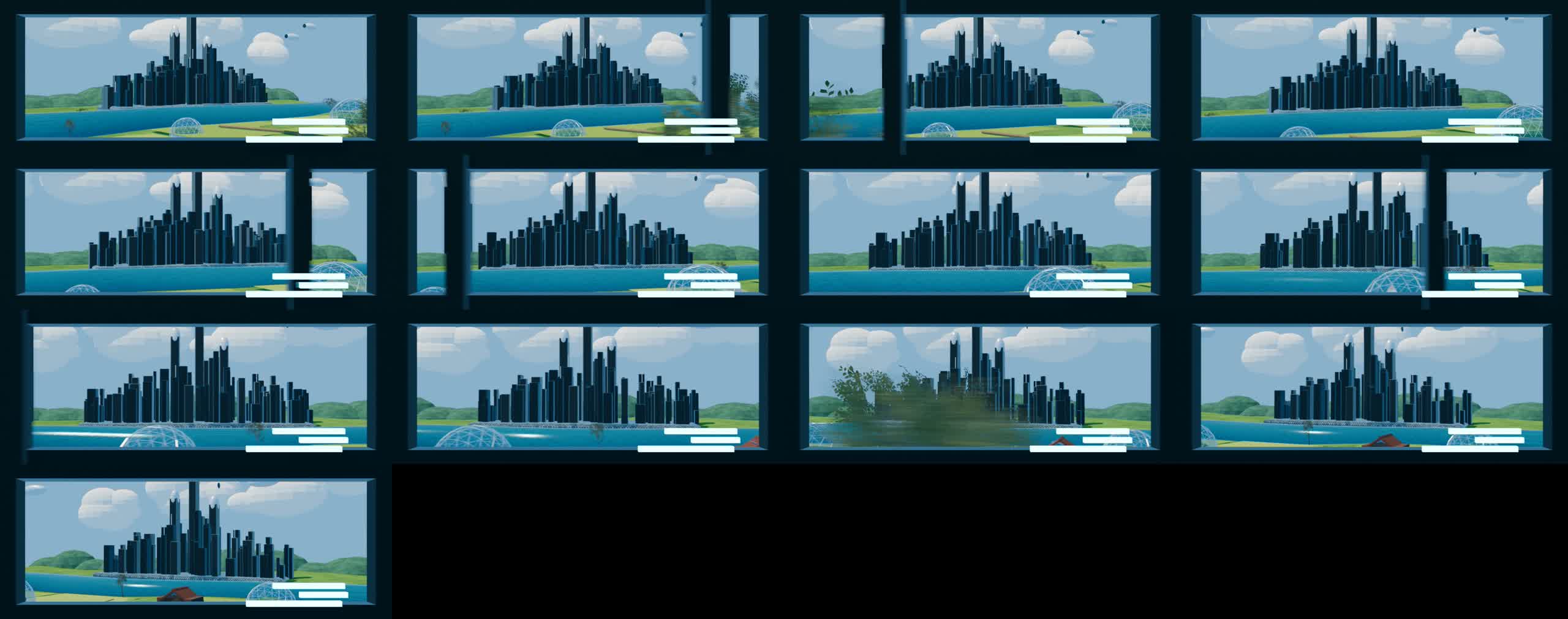 Thirteen-frame contact sheet verifying the full animation