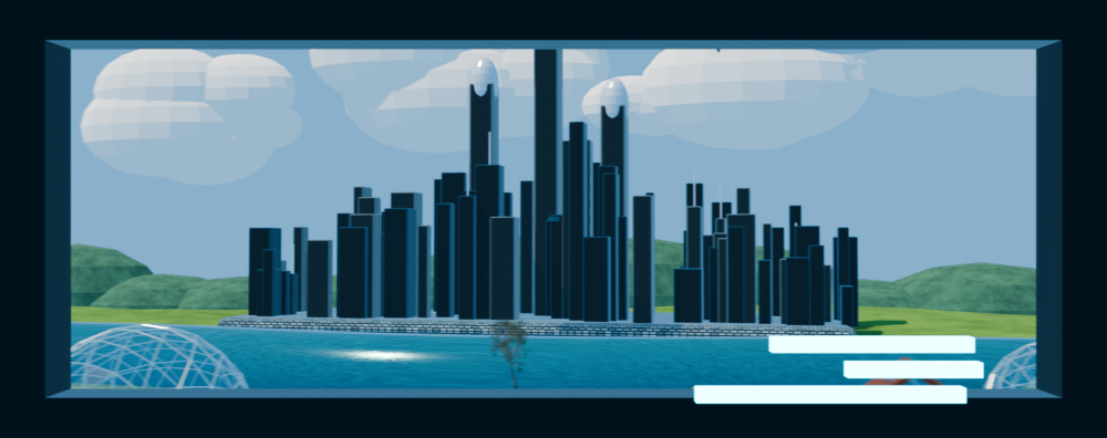 Later frame showing textured trees and city skyline