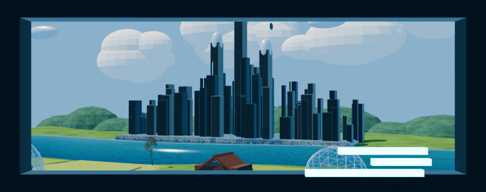 Late frame showing farmhouse, biodome, and futuristic skyline