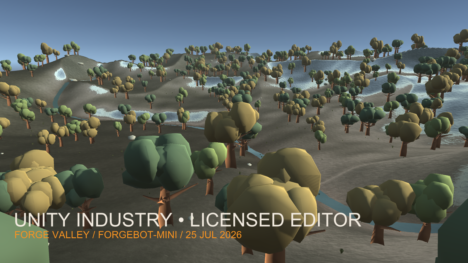 Forge Valley landscape generated and rendered by Unity on forgebot-mini